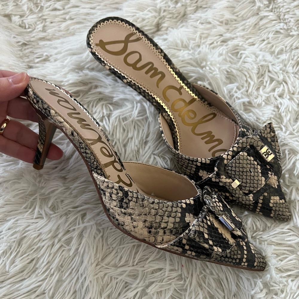 Sam Edelman Janessa Buckle Front Snakeskin Pointed Toe Mule - Size 7 - new
